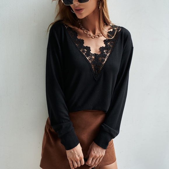 Boho Dusty pink Floral lace V neck oversized Top - Picture 2 of 10